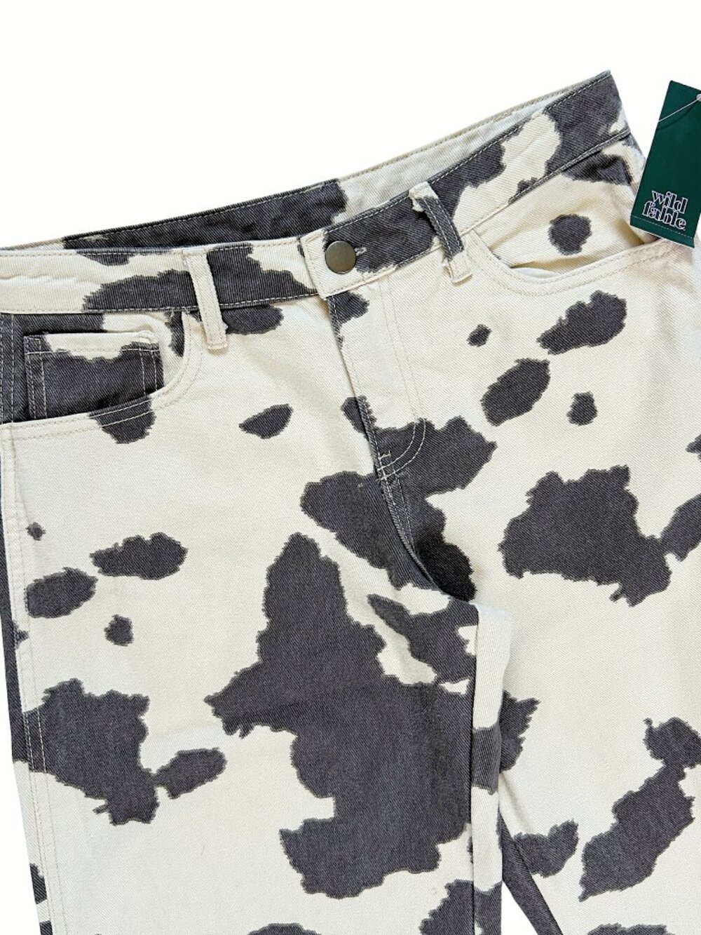Cow Print Brown & Cream Women’s Trendy Western Denim High Rise Wide Leg Size XS - Picture 6 of 10